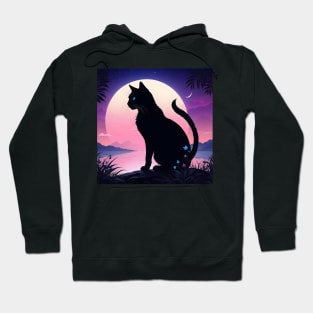 Black cat silhouette with moon Hoodie